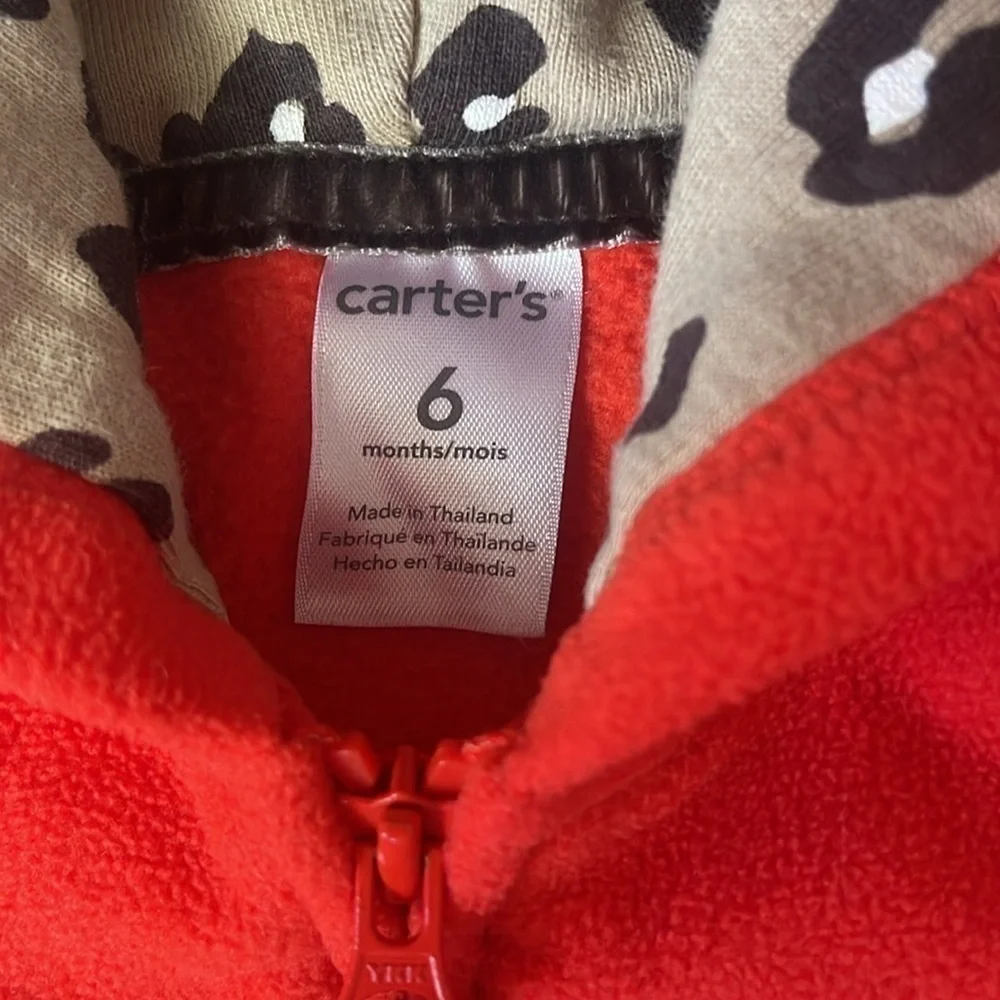 🟢 3/$15 Carter’s Baby Hooded Cheetah/Res Orange Sweater 6 months